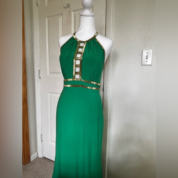 XSCAPE Green & Gold Formal Halter Gown - Picture 6 of 10
